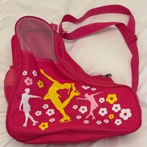 Pink Figure Skate Crossbody Bag with Floral Motif